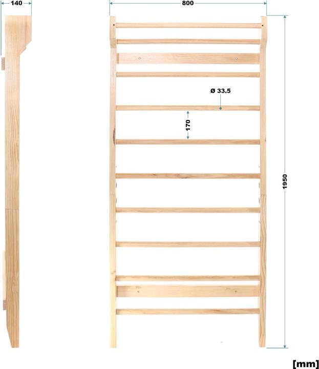 Produktbild Wiltec Toboli Sprossenwand in Holzoptik 195cm Sprossenwand Kletterwand Turnwand Fitness