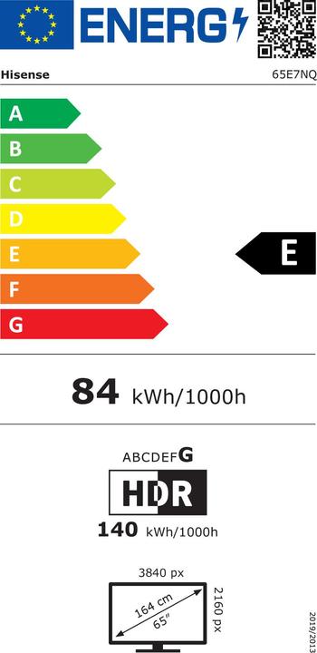Label énergétique Hisense TV 65E7NQ (65", E7NQ, QLED, 4K, 2024)