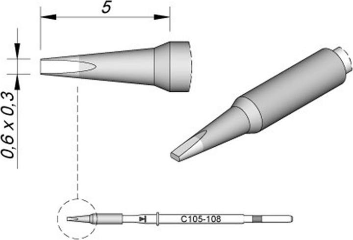 Actual product image JBC Soldering tip series C105, chisel shape, C105125/0.6 x 0.3 mm, straight