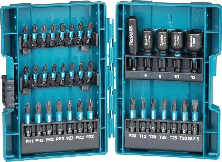 Actual product image Makita Bit set 35 pieces (Cross Phillips PH M1, Cross Phillips PH M2, Cross Phillips PH M3, Cross Pozidriv PZ M1, Cross Pozidriv PZ M2, Cross Pozidriv PZ M3, Hexagon socket TX M15, Hexagon socket TX M25, Hexagon socket TX M20, Hexagon socket TX M30)