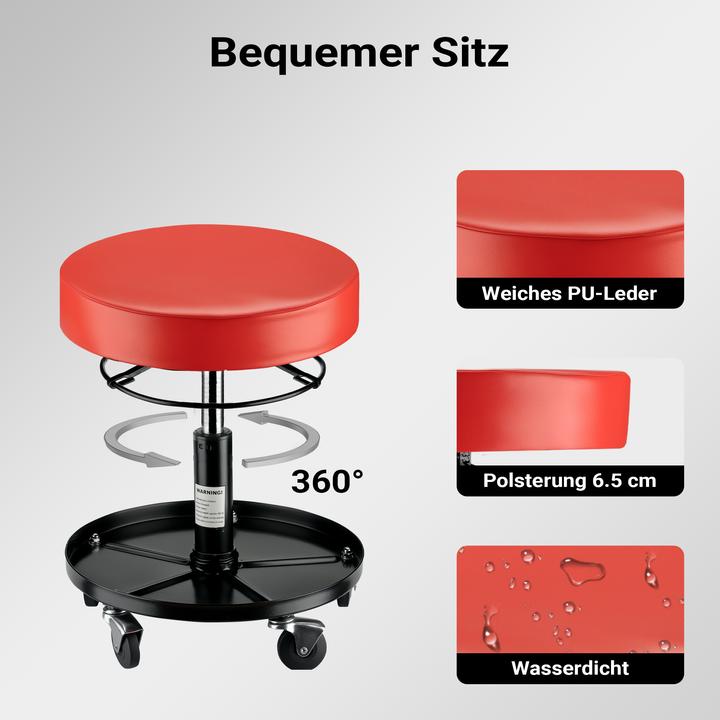 Actual product image Wiltec XPOtool Rollhocker höhenverstellbar 40,5-53,5cm Drehhocker bis 150kg Hocker (150 kg)