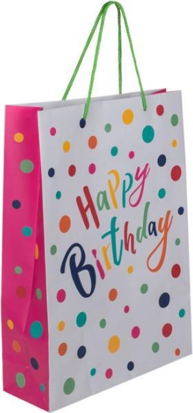 Actual product image G. Wurm Gift Bag, Happy Birthday with colourful dots made of paper/cardboard Grey (W/H/D) 25x34x8cm (1 x)