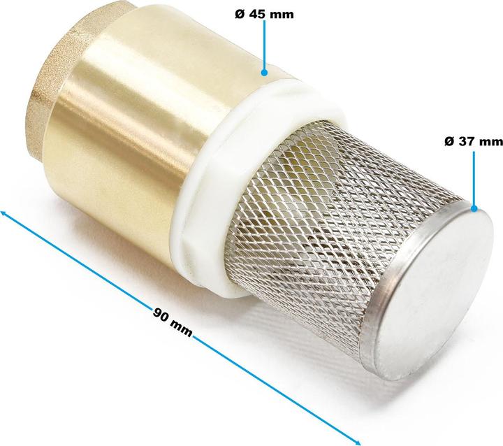 Actual product image Wiltec Brass Foot Valve 1" 33,7mm Check Valve NON Return with stainless strainer for pump
