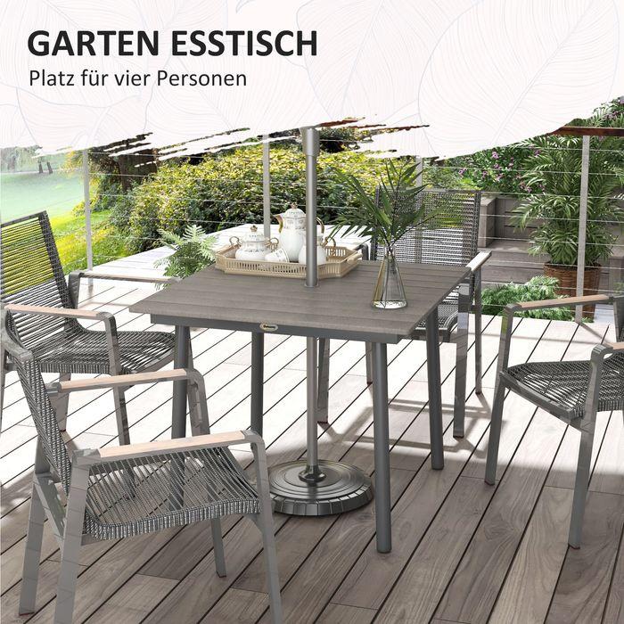 Actual product image Swisshandel24 Garden table dining table 4 persons umbrella hole slatted frame HDPE dark grey 90x90x75cm (90 cm)