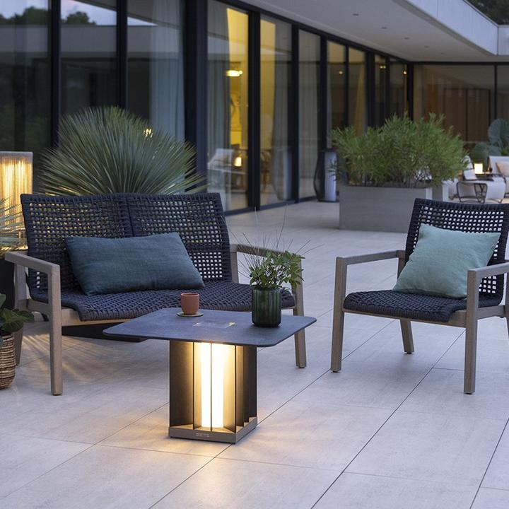 Image du produit Les Jardins Table basse lumineuse Teckalu alu noir, HPL ardoise, duratek TA04600