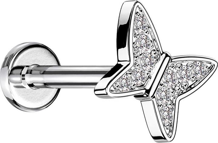 Produktbild Star Piercing Micro Labret Innengewinde silber Schmetterling Kristalle silber (Messing, Chirurgenstahl 316L)