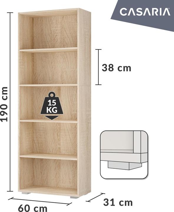 Actual product image Casaria Bookcase (190 x 60 x 28 cm)