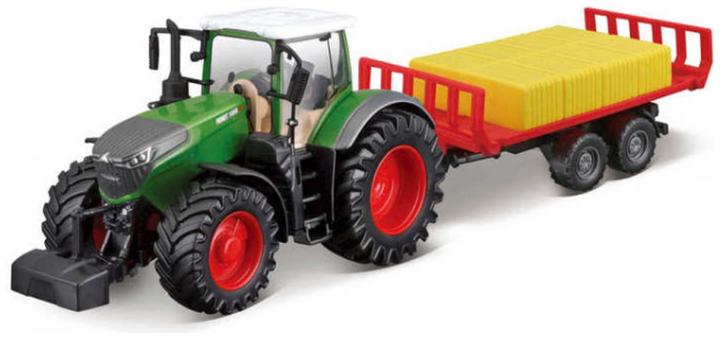 Actual product image Bauer Bburago B18-31674 10CM FENDT 1050 Vario tractor with bale trailer, assorted colours