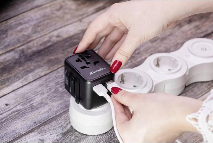 Actual product image Verbatim Universal Travel Adapter with 2 x USB-A ports