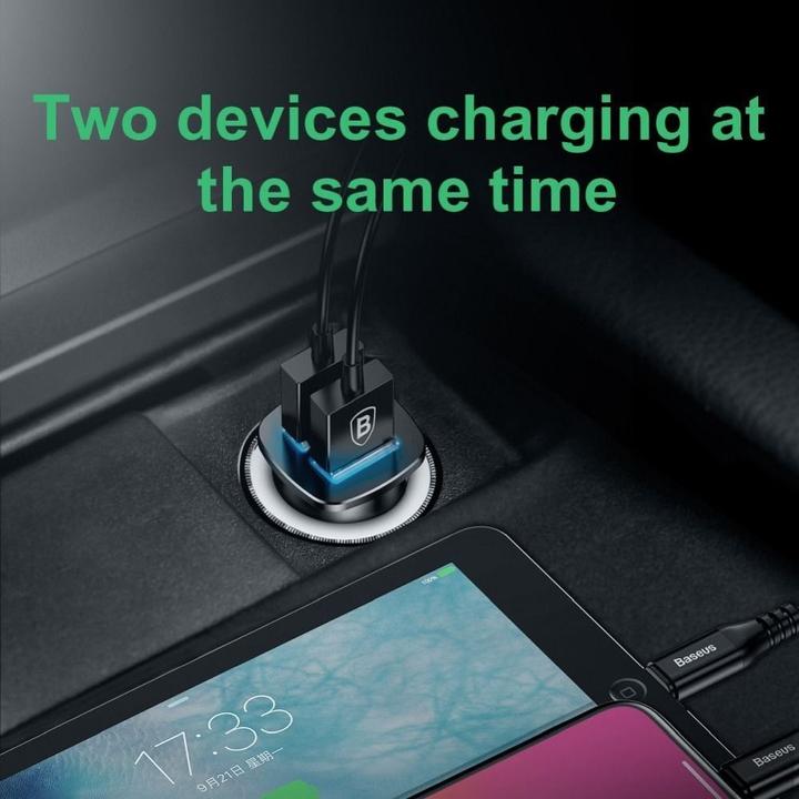 Actual product image Baseus Square metal A+A 30W Dual QC3.0 Quick Car Charger Black