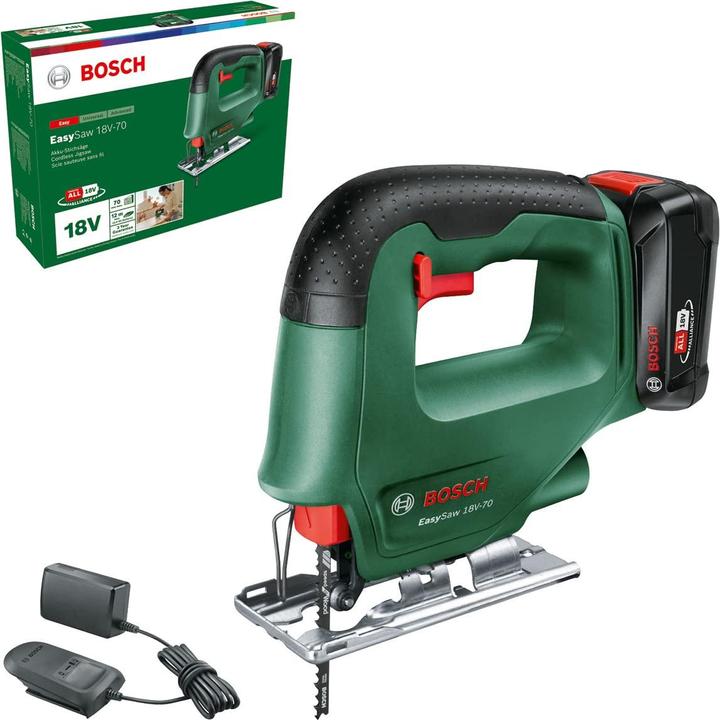 Bosch Home & Garden Snoerloze decoupeerzaag EasySaw 18V-70, groen/zwart, Li-Ion accu 2,0Ah, POWER FOR ALL ALL ALLIANCE