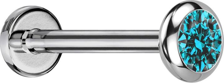 Star Piercing Micro Labret Innengewinde silber Scheibe abgerundet silber Kristall aqua (Titan G23, ohne Messing)