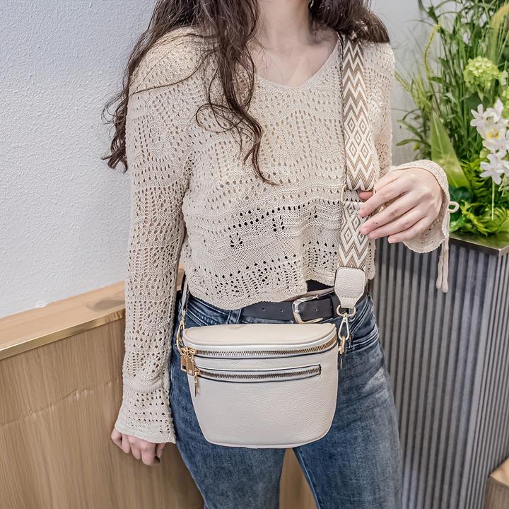 Produktbild Only-Bags.Store Wide Strap Sling Bag, Fanny Pack Crossbody Purse, PU Leder Chic Zippered Shoulder Bag With