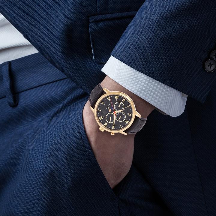 Actual product image Multifunctions Moontime II Genuine Leather Yellow Gold - 34082 (Analogue wristwatch, 40 mm)