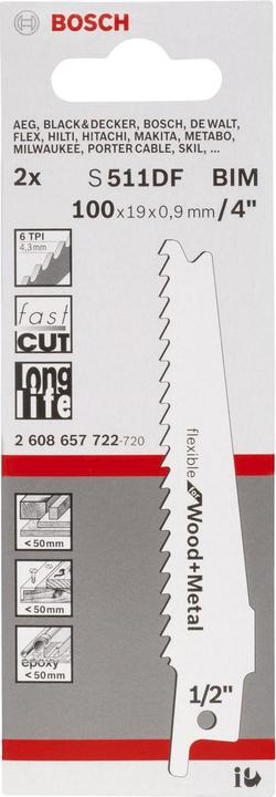 Produktbild Bosch Professional Zubehör Säbelsägeblatt S 511 DF, Flexible for Wood and Metal, 2er-Pack