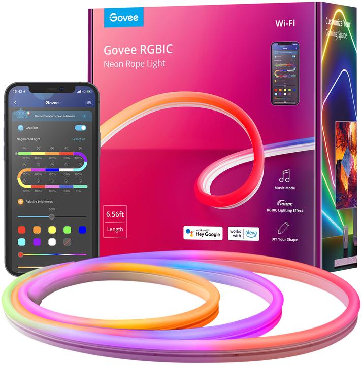 Actual product image Govee RGBIC Neon Rope Light (Multicoloured, 200 cm, Indoor)
