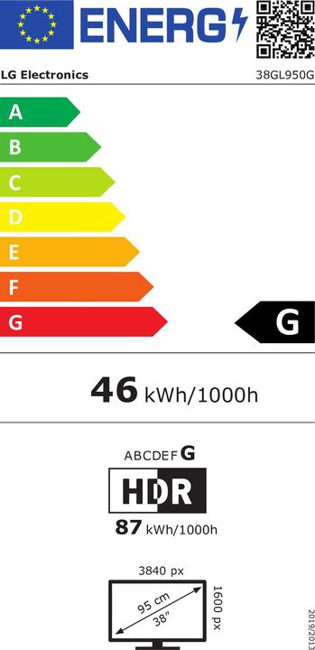 Energy Label LG UltraGear 38GL950G-B (3840 x 1600 pixels, 38")