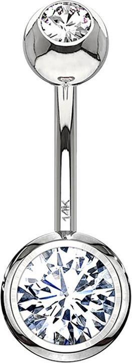 Immagine prodotto Star Piercing Banana in oro bianco 14k con due sfere di cristallo in argento (senza ottone, Oro 14k)
