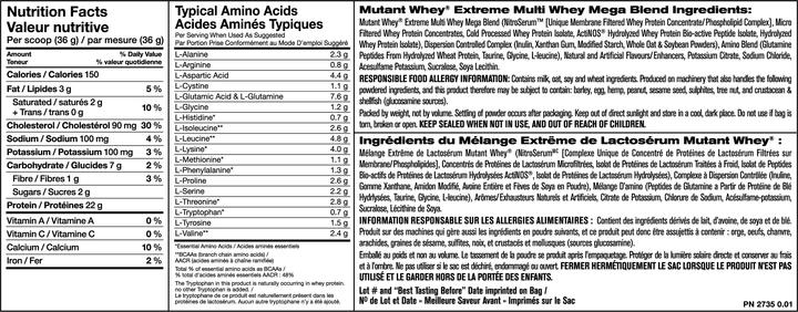 Nährwerte und Zutaten Mutant Whey Protein (Vanille, 1 Stk., 2268 g)