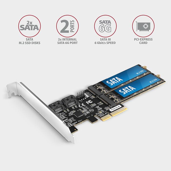 Image du produit Axagon PCES-SA4M2 Contrôleur PCIe 2x port interne SATA 6G + 2x port interne M.2 B-key SATA + LP