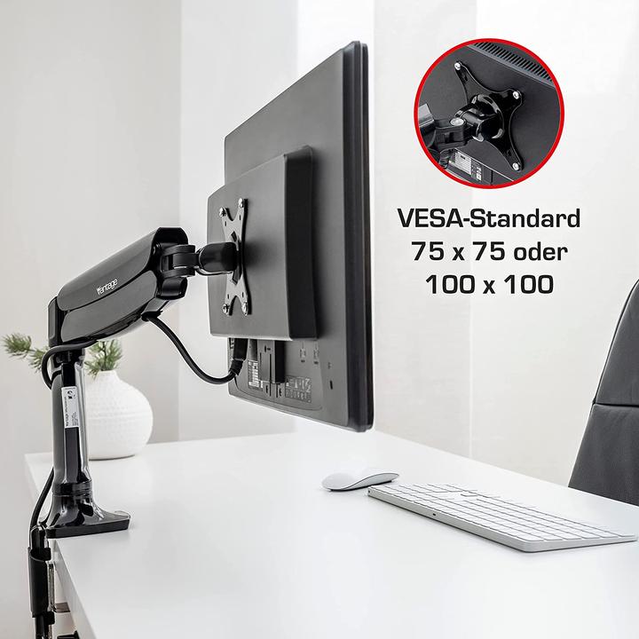Produktbild Vantage Monitorarm single Gas 75x100 -9kg 27" schwarz (Tisch, 27")