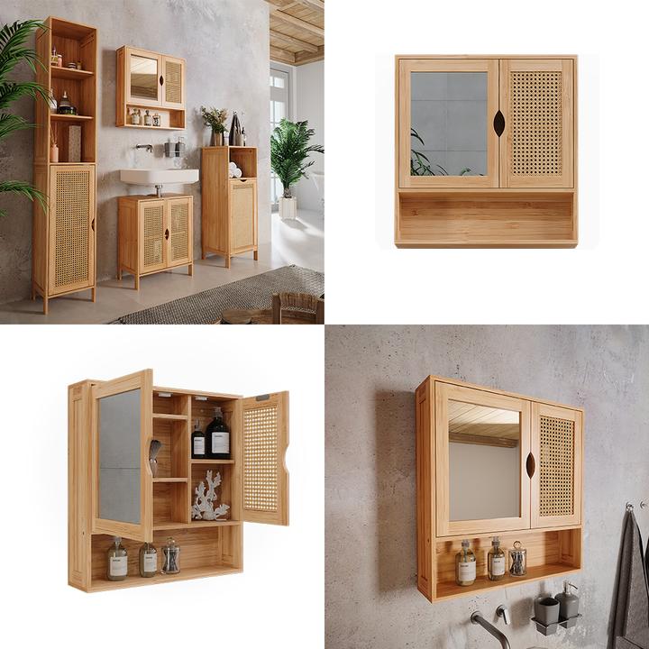 Actual product image Vichy Bathroom mirror cabinet Liora, Bamboo/rattan, 56 x 58 cm with mirror