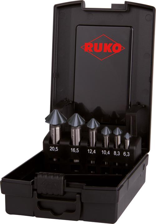 Image du produit Ruko Jeu de fraises coniques à 90 ° ULTIMATECUT 4S 6,3-20,5 mm HSS-Co5 6 pièces Cassette plastique (8,3, 20,5 mm, 10,4 mm, 16,5 mm, 12,4 mm, 6,3)