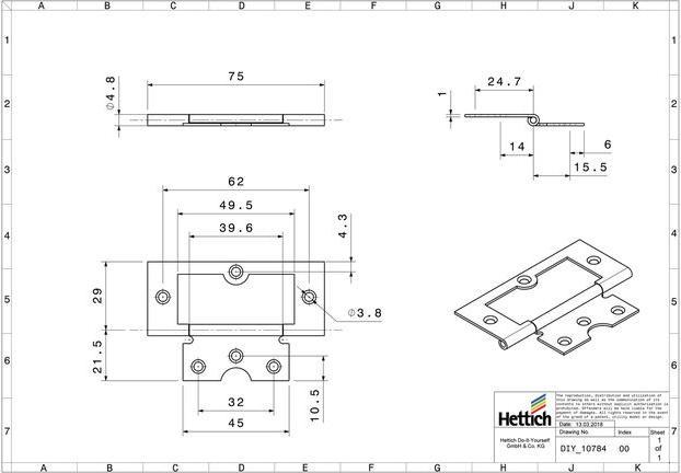 Image du produit Hettich Lamellentür-Scharnier 75 x 32 mm