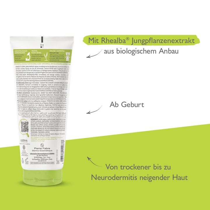 Nährwerte und Zutaten A-Derma EXOMEGA CONTROL Creme (neu) Creme (200 ml, Tagescreme)