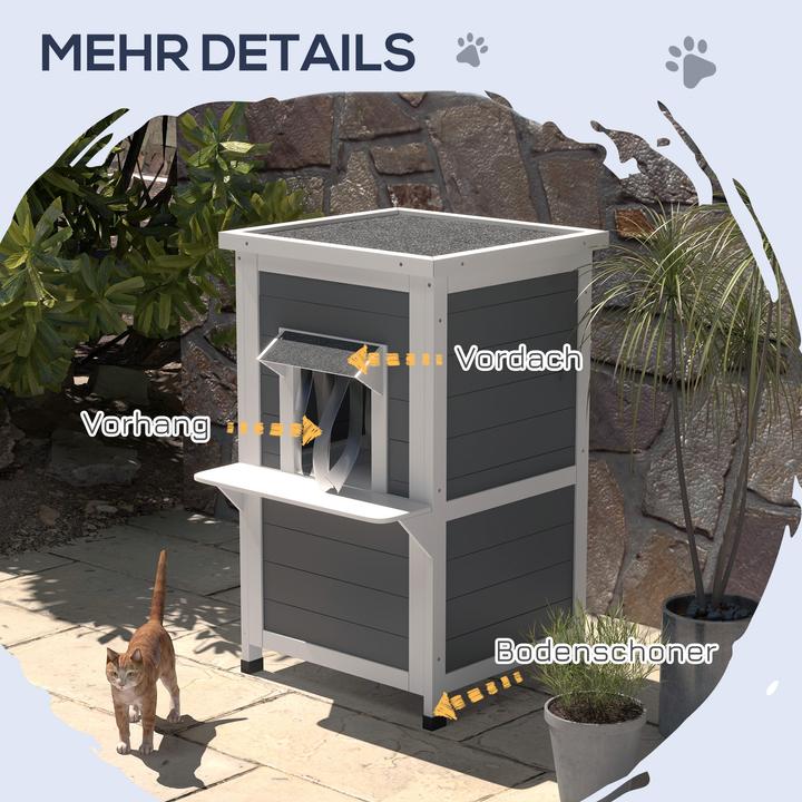 Immagine prodotto PawHut Casetta per gatti con 2 livelli e tenda (Gatto)