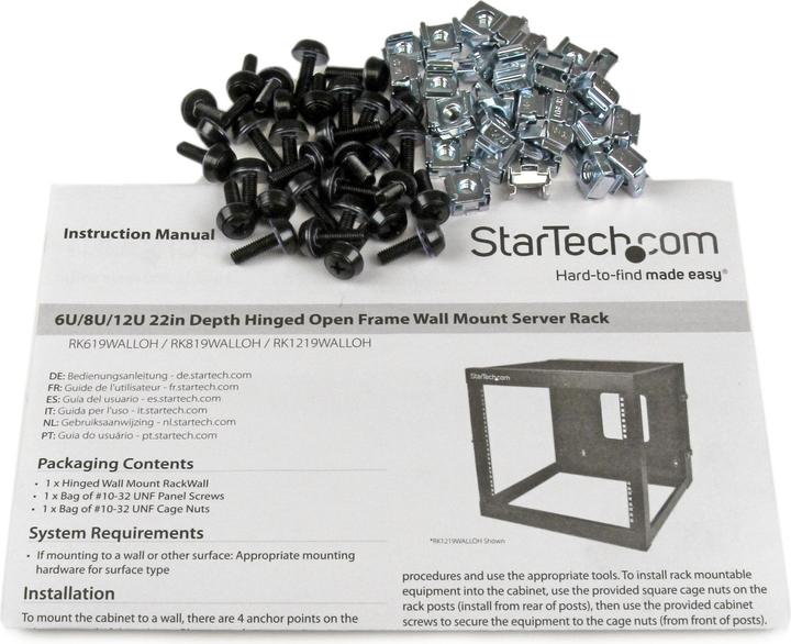 Image du produit StarTech Baie de serveurs 19 pouces ouverte 12 U avec charnière - profondeur 55 cm (12 HE, Rack 19 pouces)