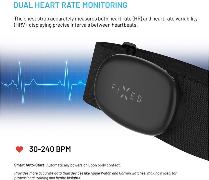 Image du produit Fixed Sangle thoracique cardio-fréquencemètre Pulse Dual, mesure HR+HRV, noir