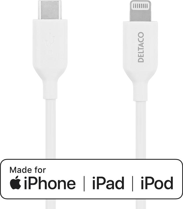Deltaco Lightning cable USB-C - Lightning, 2m, Apple C94 chipset FSC-labeled package, white (2 m, USB 2.0)