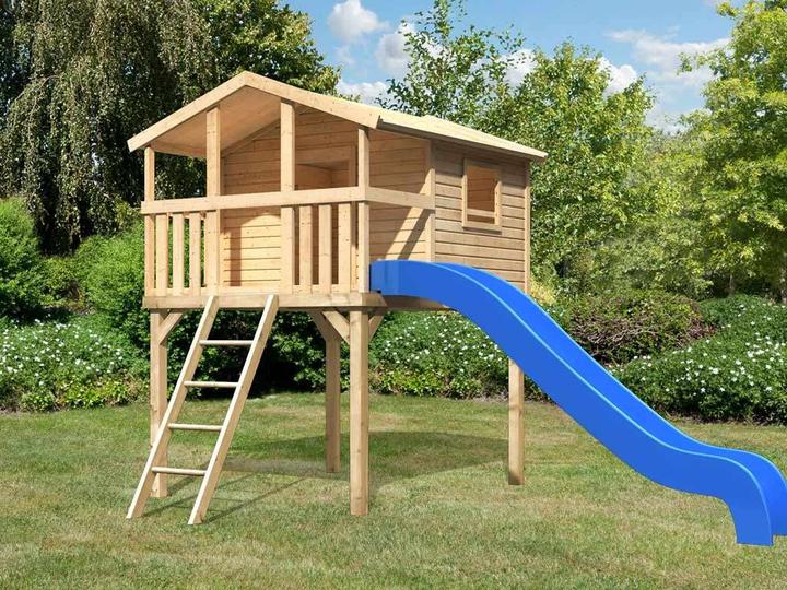 Image du produit Akubi Karibu Maison sur pilotis Benjamin épicéa incl. bac à sable et toboggan 3m rouge