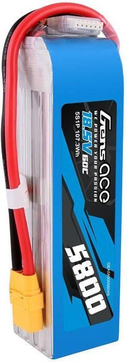 Actual product image Gens Ace 5800mAh 60C 18.5V 5S1P Lipo Battery Pack with XT90 plug (18.50 V, 5800 mAh)