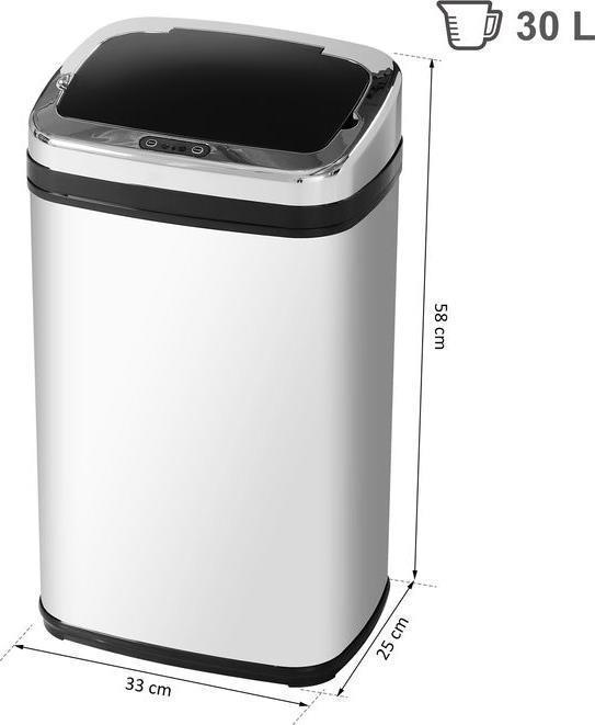 Immagine prodotto Swisshandel24 Cestino per rifiuti con sensore IR con/senza cestino interno in acciaio inox rotondo quadrato (30 l)