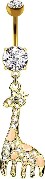 Produktbild Star Piercing Banane 14k vergoldet mit Anhänger Giraffe (ohne Messing, Chirurgenstahl 316L)