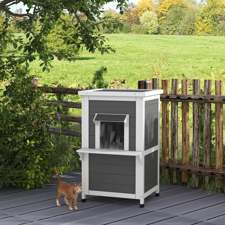Immagine prodotto PawHut Casetta per gatti con 2 livelli e tenda (Gatto)