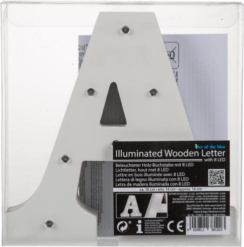 Immagine prodotto Ootb Lettera A illuminata in legno, con 8 LED, circa 16 cm