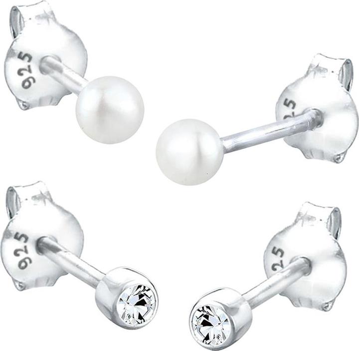 Elli Basic Ohrstecker, Perle, Perlenohrstecker (925er Sterling Silber, Süsswasserzuchtperlen, Glaskristall)