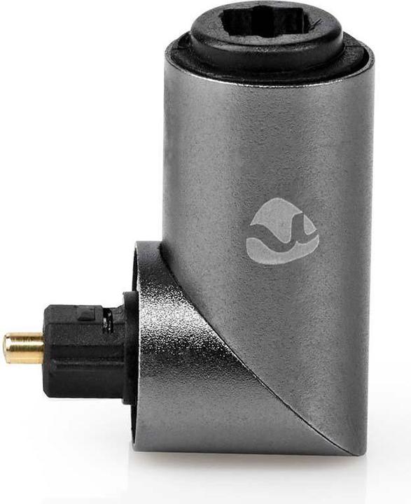 Actual product image Nedis TosLink Adapter TosLink Female TosLink Male Angled 90° Aluminium Gun Metal Grey 1 pcs Box (TOSLINK)