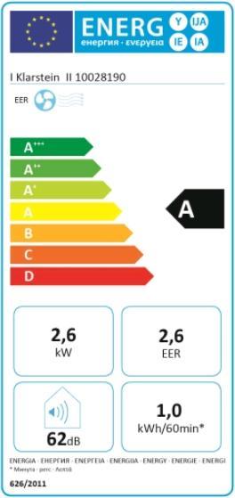 Energie-Label Klarstein Metrobreeze 9 New York City mobile Klimaanlage Weiss (40 m², 9000 BTU/h)