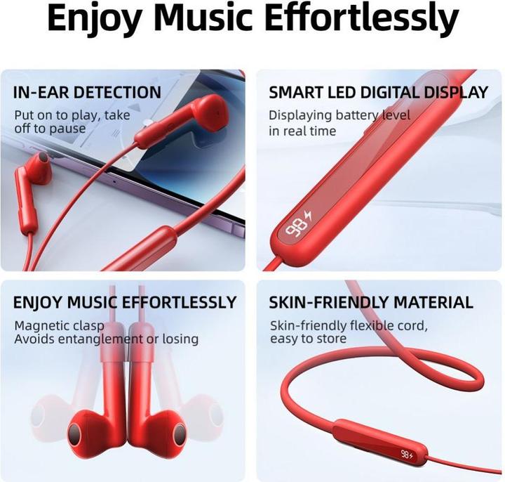 Image du produit Joyroom Casque tour de cou magnétique sans fil, JR-DS1, (rouge) (20 h, Sans fil)
