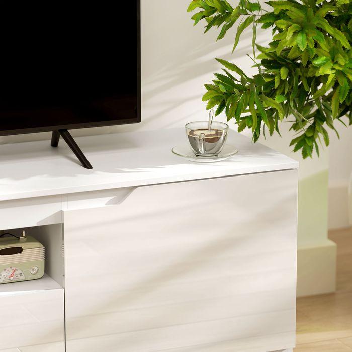 Actual product image Swisshandel24 Hochglanz TV-Lowboard für Fernseher bis 65 Zoll, 3 Fächer, Schublade, Weiss (160 x 38 x 43 cm)