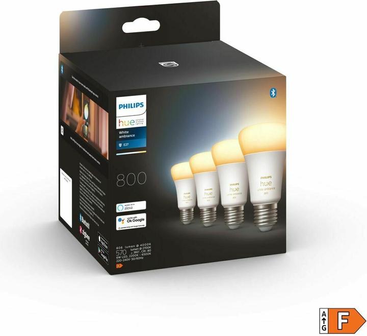 Immagine prodotto Philips Hue Tonalità ambiente bianco (E27, 6 W, 570 lm, 4 x, F)