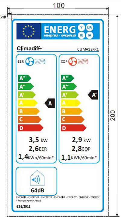 Energie-Label Climadiff Mobile reversible (35 m², 5459.43 BTU/h)