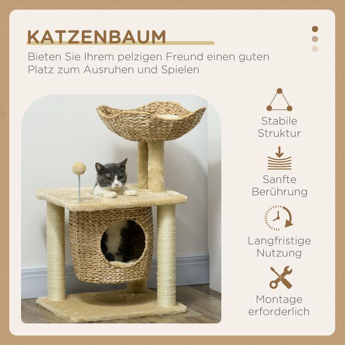 Image du produit Swisshandel24 Petit arbre à chat, 74 cm avec niche pour chat, balle de jeu, avec lit, jusqu'à 5kg, Beige (74 cm, Beige)