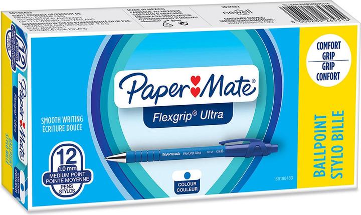 Actual product image Paper Mate Flexgrip Ultra Clip-on Retractable Ballpoint Pen Medium 12 Pieces (Blue, Grey, 12 x)
