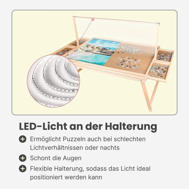 Produktbild Hermex Puzzletisch mit LED-Leiste und Auszügen