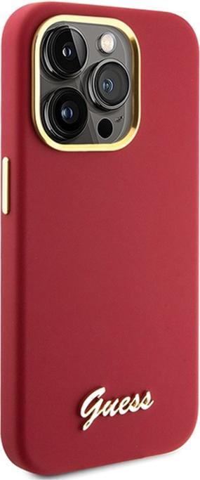 Actual product image Guess GUHCP15LSMBSLM iPhone 15 Pro 6.1" magenta hardcase Silicone Script Metal Logo & Frame (Apple iPhone 15 Pro)